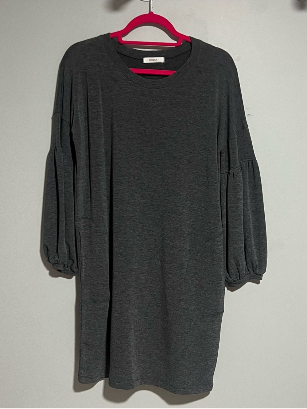 Dark Gray Puff-Sleeve Tunic Top